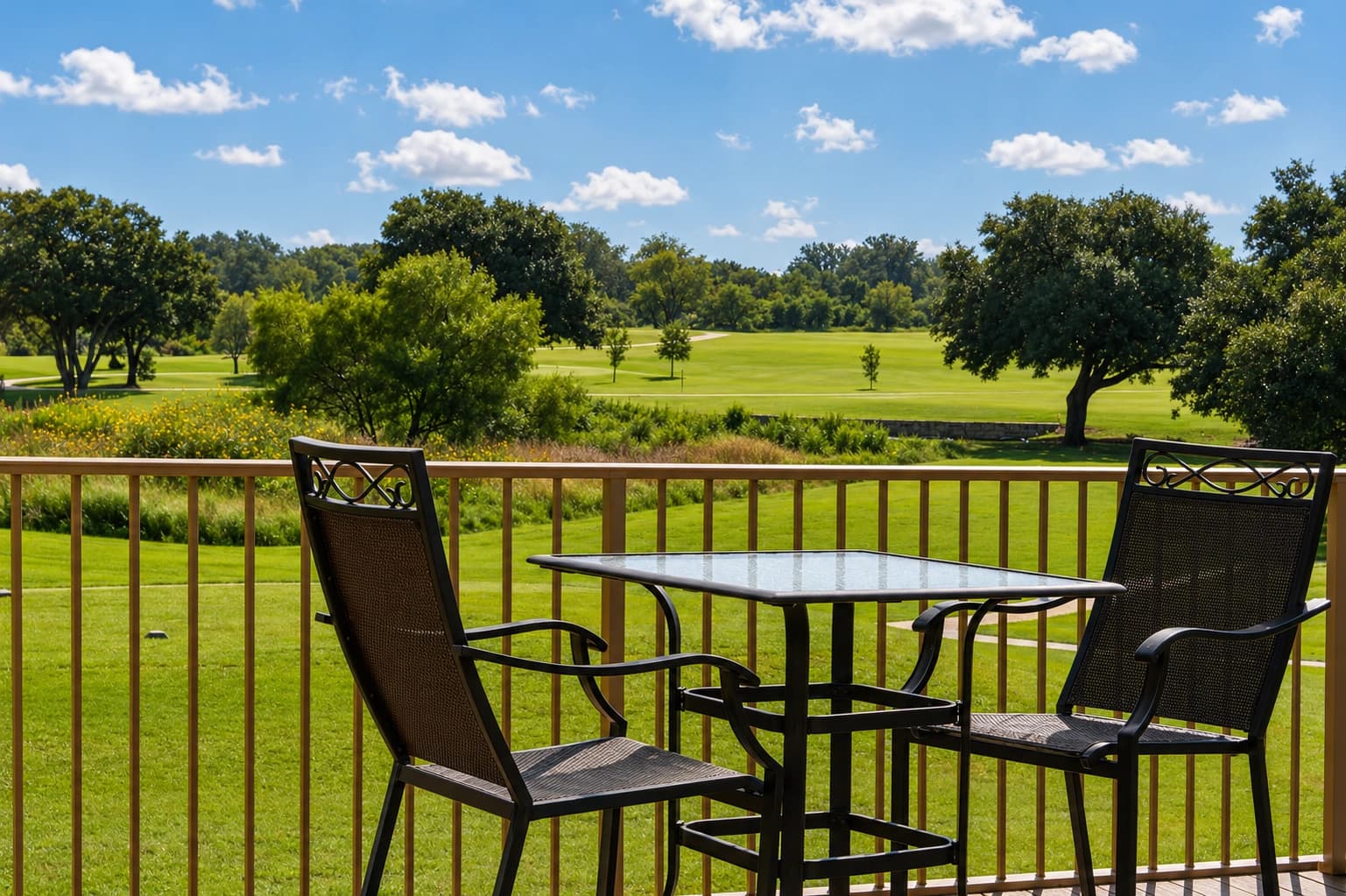 Real view of the adjacent golf course fairway from the resort pavilion