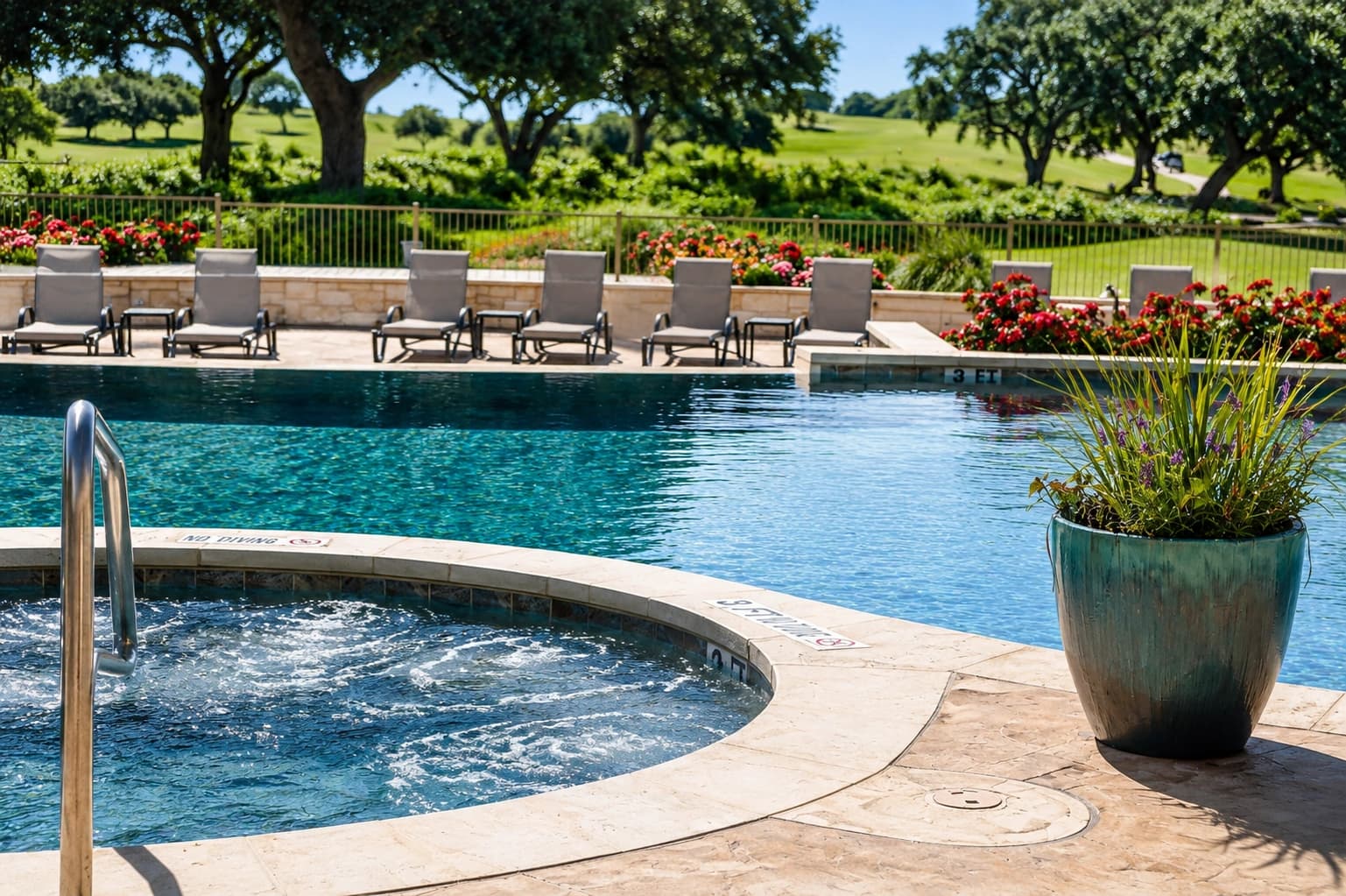 Guests enjoying the resort pool and hot tub